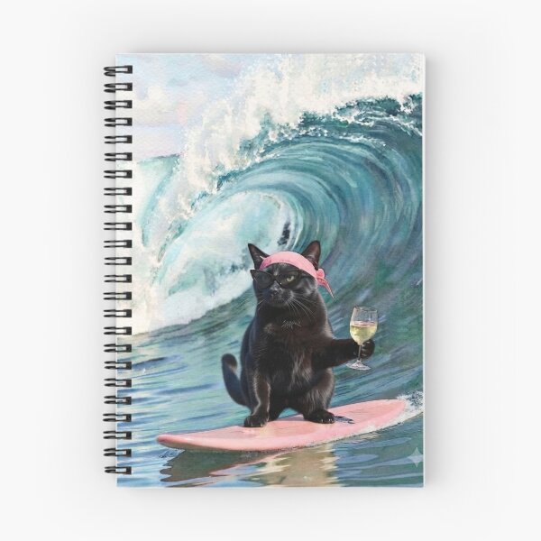 Item preview,  Black Cat Surfing Ocean Wave Watercolor designed and sold by ArtivoNest.
