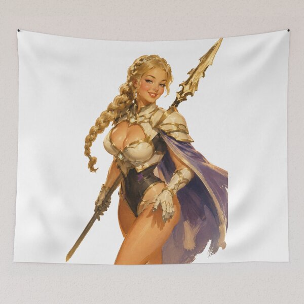 Item preview, Golden Paladin Pin Up | Vintage Fantasy Knight Girl designed and sold by Cosplayvintage.