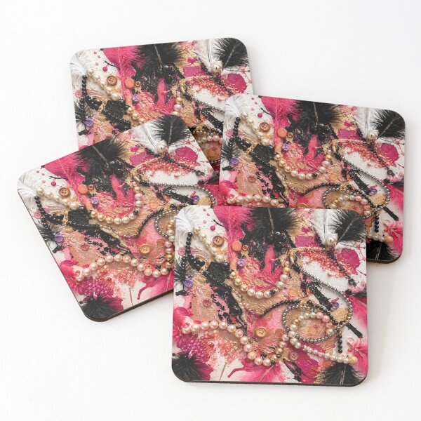 Item preview, Glamorous Feather Pearl and Pink Splatter Mixed Media Art designed and sold by THE SPLATTERED HAUS BY SAGE BANKS.