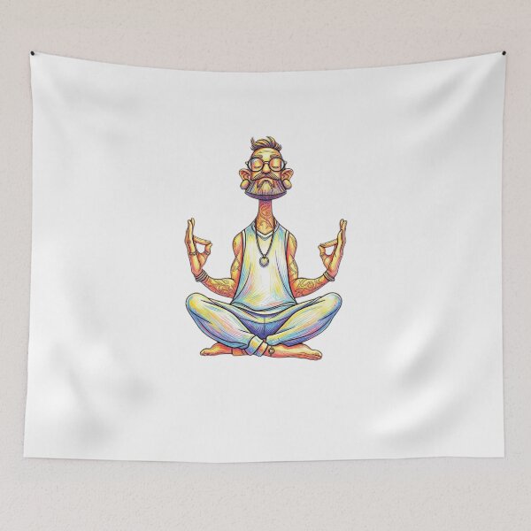 Item preview, Meditating Yogi Man in Neon Style designed and sold by MyCalmDraw.
