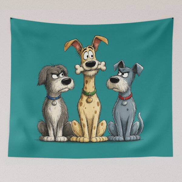 Item preview, Jealous Dogs with a Bone Cartoon Illustration designed and sold by GRFORA.
