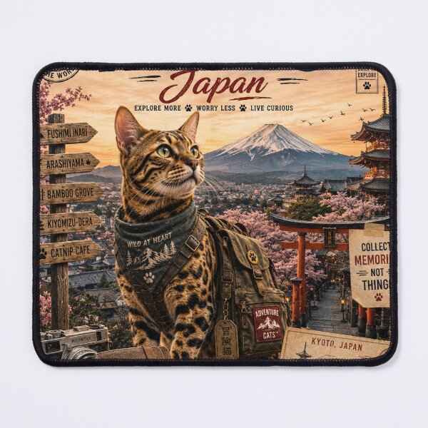 Item preview, Bengal Cat Kyoto Japan Adventure Adventure Cats™ Vintage Travel Poster designed and sold by TeeVibeHaus.