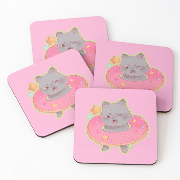 Item preview, Strawberry donut chibi grey cat with sprinkles designed and sold by drawwithnong.