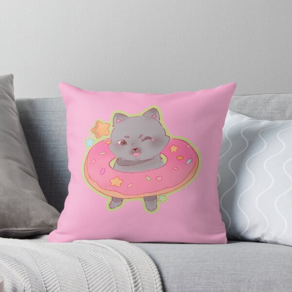Item preview, Strawberry donut chibi grey cat with sprinkles designed and sold by drawwithnong.