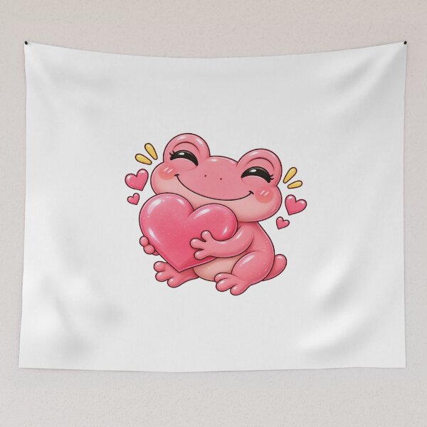 Item preview, Pink Frog Hugging Heart – Cute Kawaii Love Sticker designed and sold by StickyDelights.
