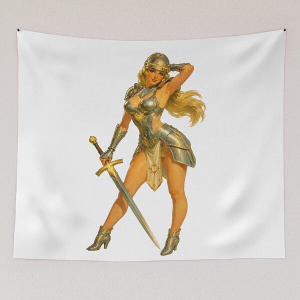 Item preview, Solar Warrior Pin Up | Vintage Fantasy Knight Girl designed and sold by Cosplayvintage.