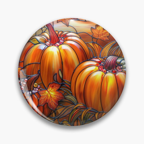 Item preview, Autumn Pumpkin Stained Glass – Fall Maple Leaves Sunset Nature Art designed and sold by MargaretWiktor.