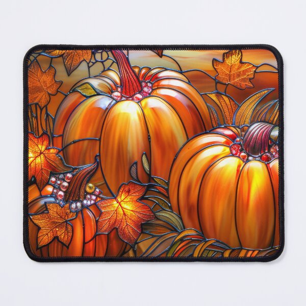 Item preview, Autumn Pumpkin Stained Glass – Fall Maple Leaves Sunset Nature Art designed and sold by MargaretWiktor.