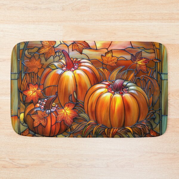 Item preview, Autumn Pumpkin Stained Glass – Fall Maple Leaves Sunset Nature Art designed and sold by MargaretWiktor.
