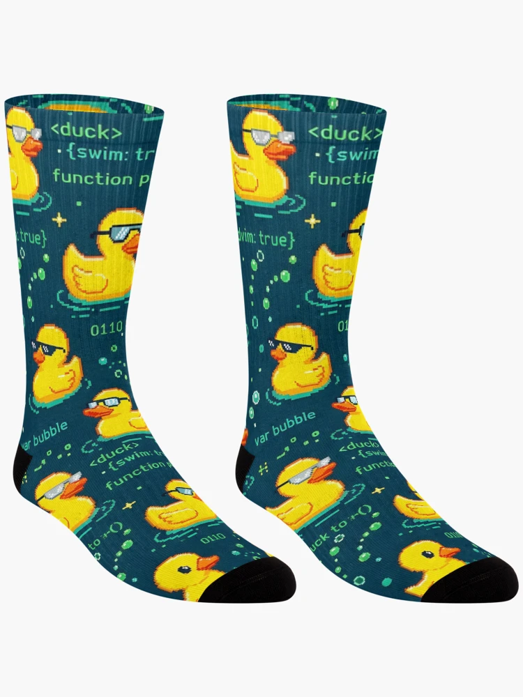 Thumbnail 3 of 5, Socks, Debugging Rubber Duck Shower Curtain Pattern designed and sold by ThirdShiftLab.