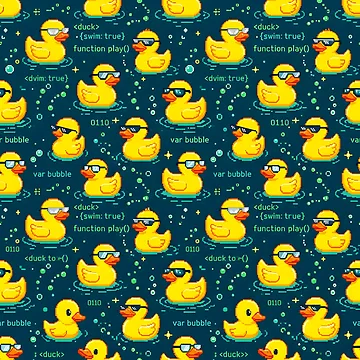 Artwork thumbnail, Debugging Rubber Duck Shower Curtain Pattern by ThirdShiftLab