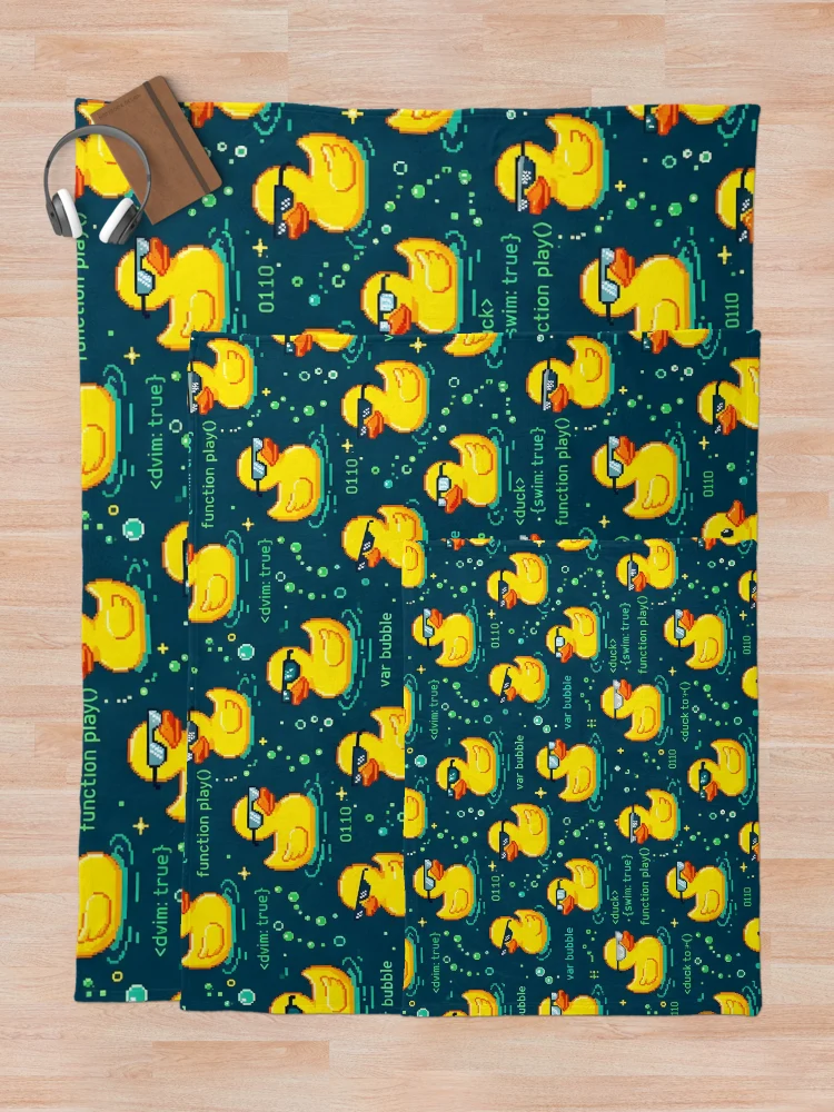 Thumbnail 5 of 6, Throw Blanket, Debugging Rubber Duck Shower Curtain Pattern designed and sold by ThirdShiftLab.
