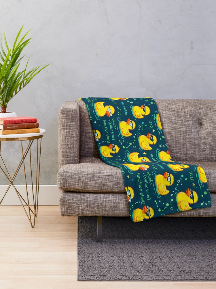 Thumbnail 2 of 6, Throw Blanket, Debugging Rubber Duck Shower Curtain Pattern designed and sold by ThirdShiftLab.
