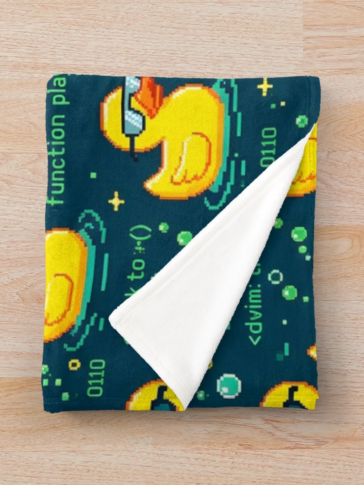 Thumbnail 3 of 6, Throw Blanket, Debugging Rubber Duck Shower Curtain Pattern designed and sold by ThirdShiftLab.