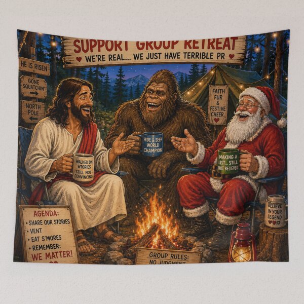Item preview, Support Group Retreat For Bigfoot Santa Claus and Jesus designed and sold by DazzleKitty.