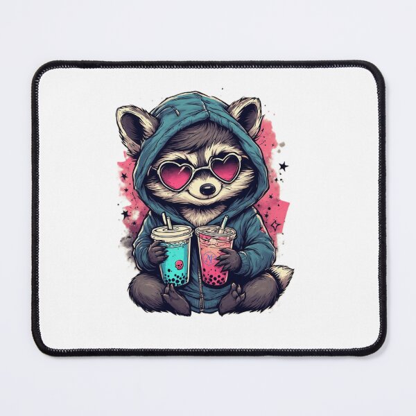 Item preview, Cool Raccoon Drinking Boba Tea with Heart Sunglasses  designed by NegarTvDesigns  designed and sold by NegarTv Designs.