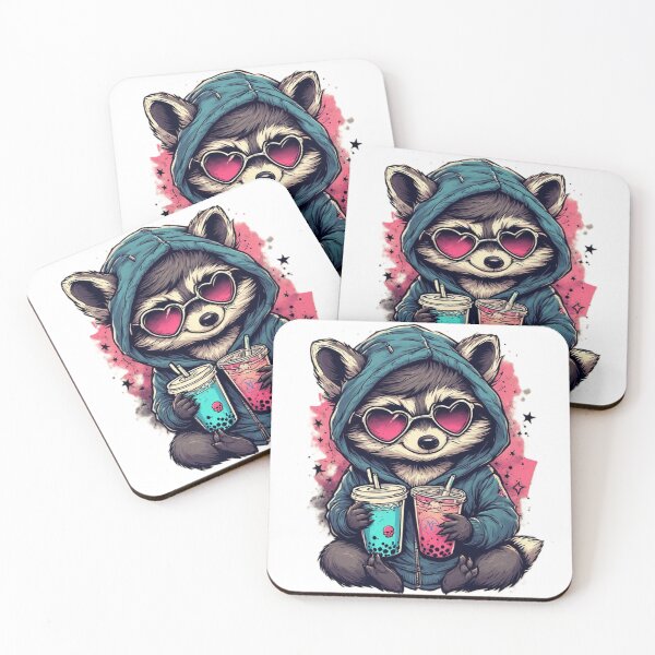 Item preview, Cool Raccoon Drinking Boba Tea with Heart Sunglasses  designed by NegarTvDesigns  designed and sold by NegarTv Designs.