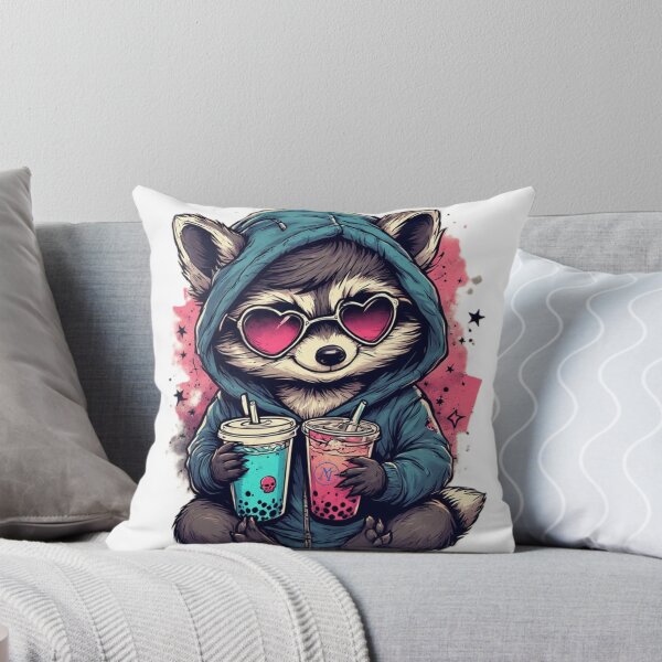 Item preview, Cool Raccoon Drinking Boba Tea with Heart Sunglasses  designed by NegarTvDesigns  designed and sold by NegarTv Designs.