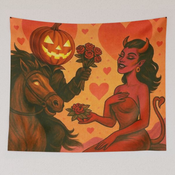 Item preview, Headless Horseman & Devil Valentine – Retro Halloween Fantasy Art designed and sold by TheHorsemanRidesAgain.