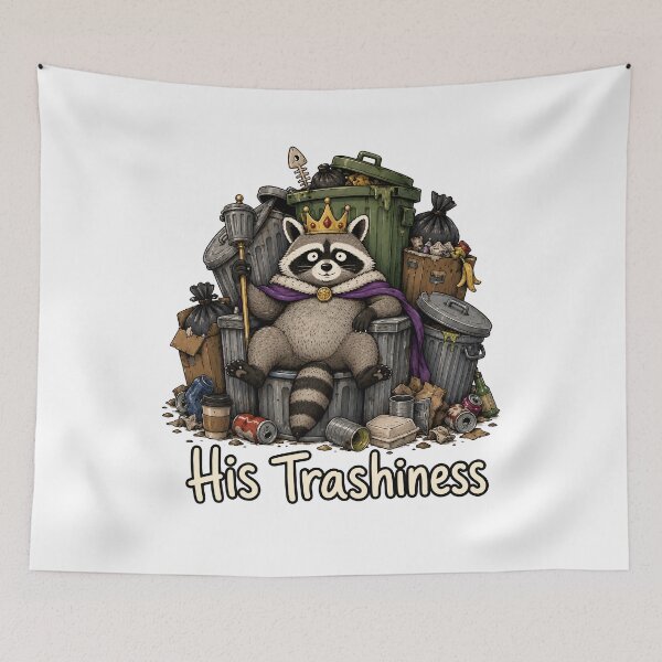 Item preview, His Trashiness Funny Raccoon T-shirt, Raccoon Lover Gift, Funny Trash King Clipart, Raccoon Garbage Can designed and sold by Merchall  store.