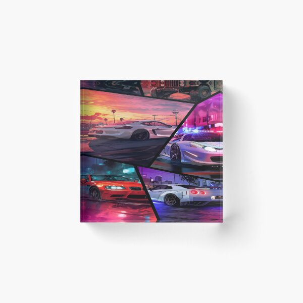 Item preview, A Dynamic Urban Street Racing Scene Featuring Iconic Sports Cars and Bold Color Palette with Neon Highlights designed and sold by Matt_Smith.