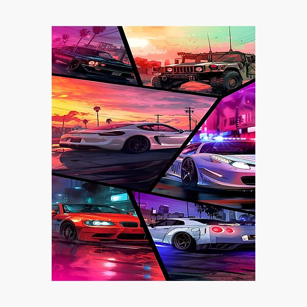 Item preview, A Dynamic Urban Street Racing Scene Featuring Iconic Sports Cars and Bold Color Palette with Neon Highlights designed and sold by Matt_Smith.