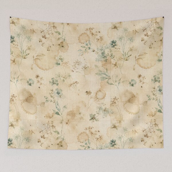 Item preview, Tea Stained Antique Linen Wildflower Botanical Pattern designed and sold by RescueHeart10.