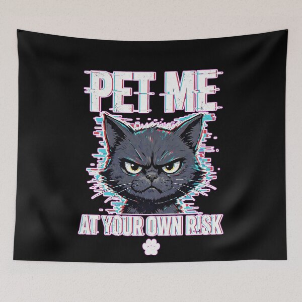 Item preview, Pet Me At Your Own Risk Grumpy Black Cat | Neon Glitch Cat Hoodie, T-Shirt & Sticker designed and sold by Kittcatking.