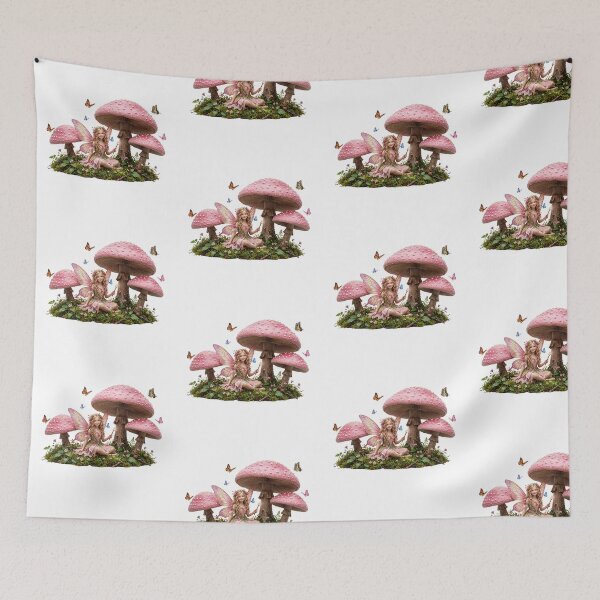 Item preview, Pink Fairy Among Enchanted Mushrooms designed and sold by butterflies-new.