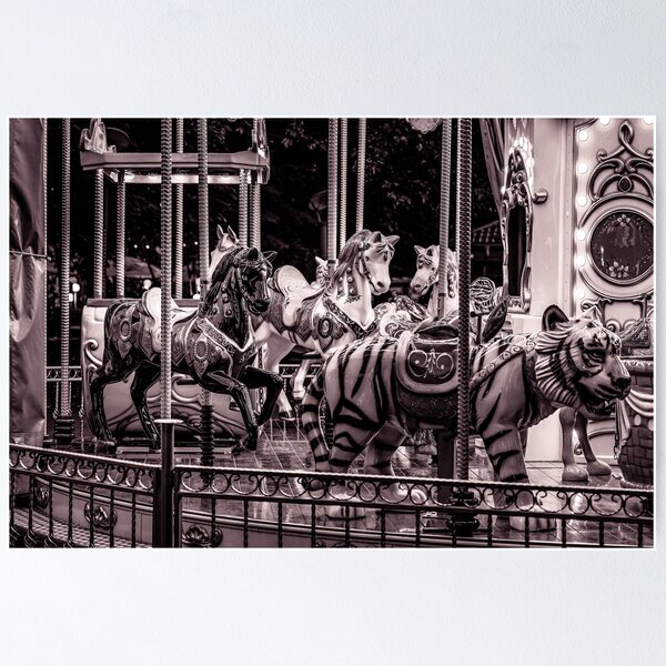 Item preview, Vintage Black and White Carousel Horses and Tiger designed and sold by Rabee Khalil Photography.