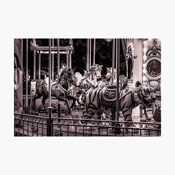 Item preview, Vintage Black and White Carousel Horses and Tiger designed and sold by Rabee Khalil Photography.