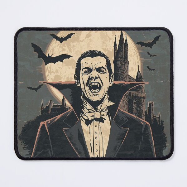 Item preview, A vampire with sharp fangs standing in front of an old castle. designed and sold by Designfs.