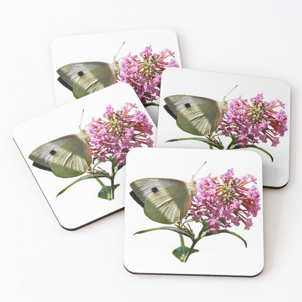 Item preview, White Butterfly on Pink Flowers Botanical Nature Photography designed and sold by GusiaTreasures.