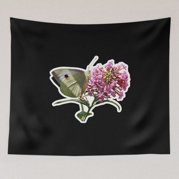 Item preview, White Butterfly on Pink Flowers Botanical Nature Photography designed and sold by GusiaTreasures.