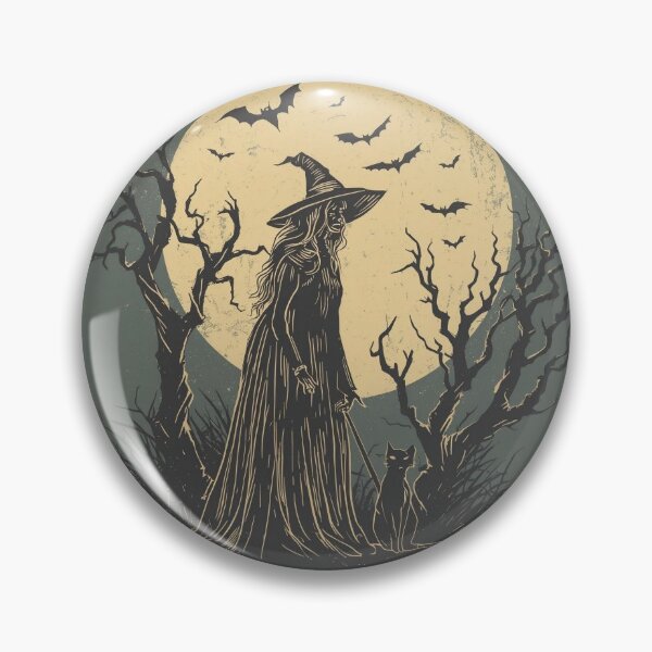 Item preview, A mysterious witch standing beside a black cat under a large full moon. designed and sold by Designfs.