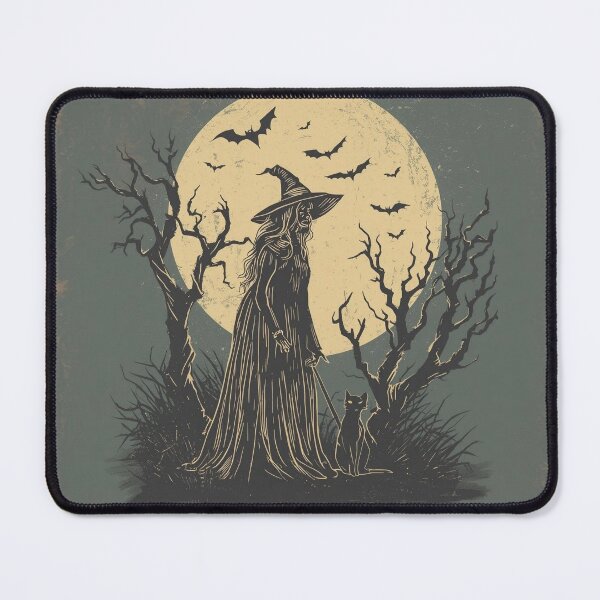 Item preview, A mysterious witch standing beside a black cat under a large full moon. designed and sold by Designfs.