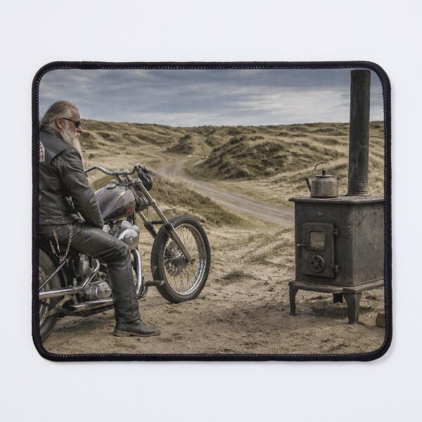 Item preview, A lone biker beside a wood-burning stove designed and sold by Per-Madsen.