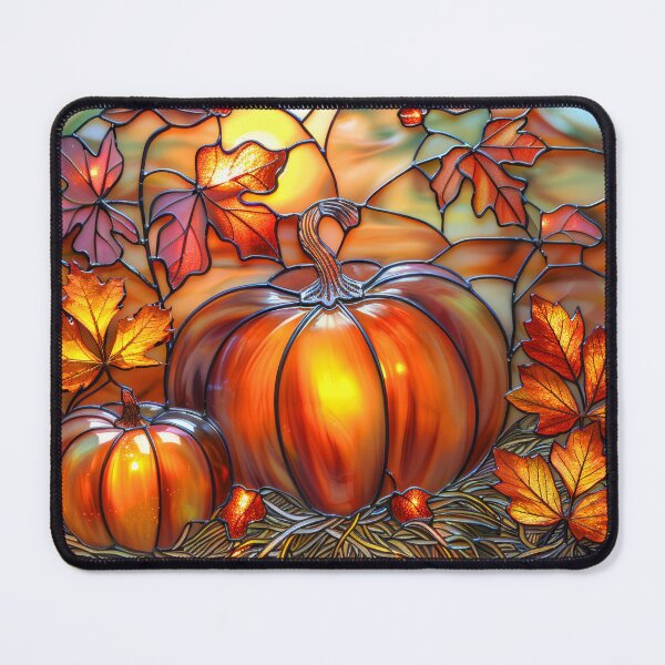 Item preview, Autumn Pumpkin Stained Glass – Fall Maple Leaves Sunset Nature Art designed and sold by MargaretWiktor.