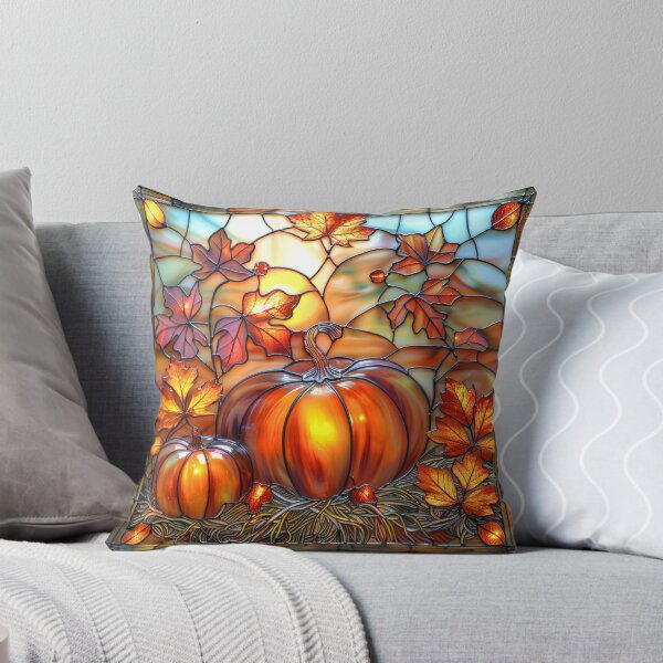 Item preview, Autumn Pumpkin Stained Glass – Fall Maple Leaves Sunset Nature Art designed and sold by MargaretWiktor.