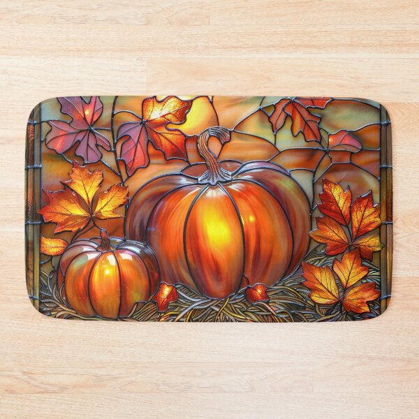 Item preview, Autumn Pumpkin Stained Glass – Fall Maple Leaves Sunset Nature Art designed and sold by MargaretWiktor.
