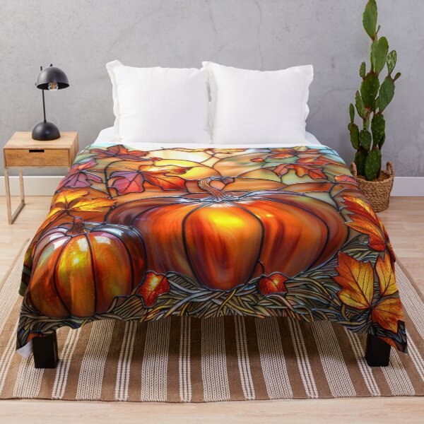 Item preview, Autumn Pumpkin Stained Glass – Fall Maple Leaves Sunset Nature Art designed and sold by MargaretWiktor.