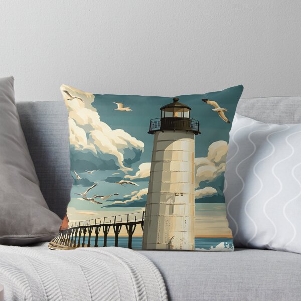 Item preview, Michigan City Indiana Lighthouse Vintage Travel Poster designed and sold by Boddicca.