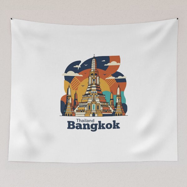 Item preview, Bangkok Wat Arun Bold Retro Graphic Poster designed and sold by Inkworksbyshery.