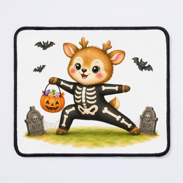 Item preview, Halloween Yoga Deer in Warrior II Pose – Cute Skeleton Costume designed and sold by YogiAnimalArt.