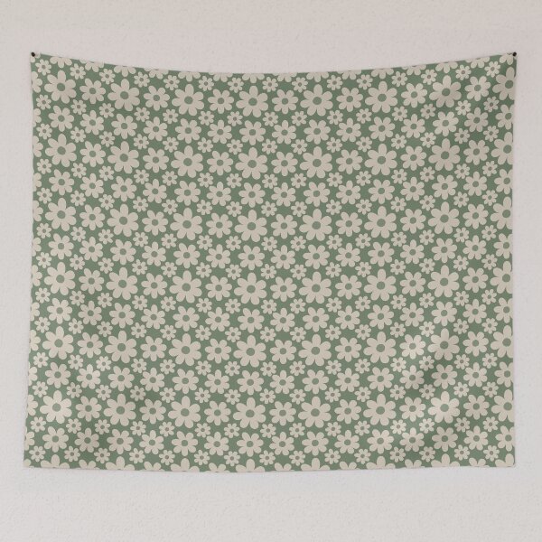 Item preview, Retro Daisy Floral Pattern | Vintage 70s Groovy Sage Green Flowers Botanical Pattern | Boho Muted Green Daisy Floral Pattern | Muted Olive Cottagecore Vintage Flowers Pattern designed and sold by VivaFy.