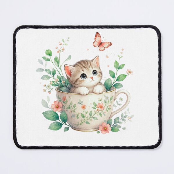 Item preview, Blooming Whiskers – Cute Kitten in Floral Teacup with Butterfly designed and sold by teeNova Wear.