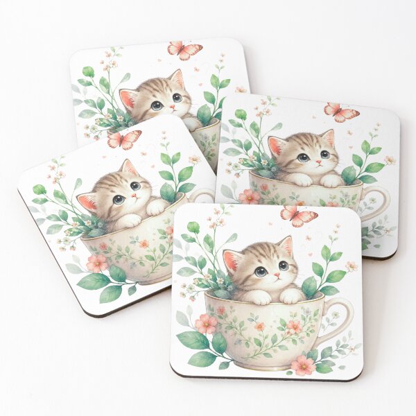 Item preview, Blooming Whiskers – Cute Kitten in Floral Teacup with Butterfly designed and sold by teeNova Wear.