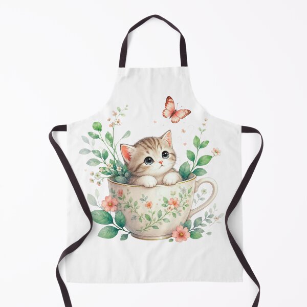 Item preview, Blooming Whiskers – Cute Kitten in Floral Teacup with Butterfly designed and sold by teeNova Wear.