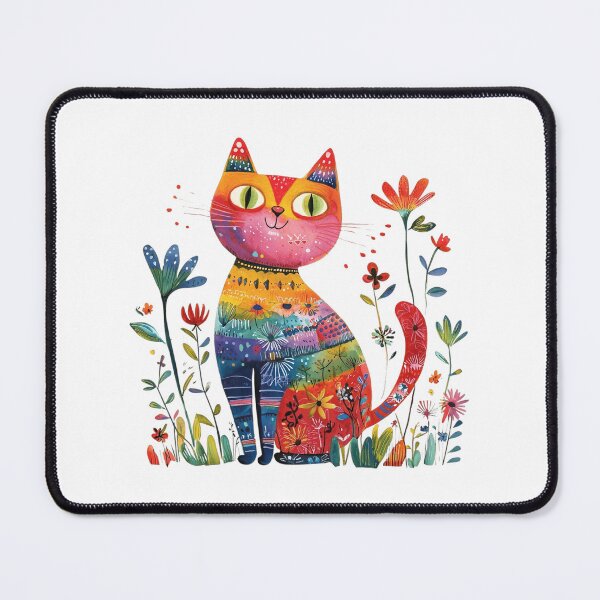 Item preview, Colorful Floral Cat – Vibrant Boho Botanical Cat Art designed and sold by Awarrie.