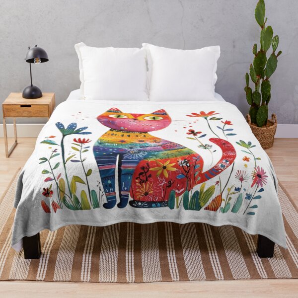 Item preview, Colorful Floral Cat – Vibrant Boho Botanical Cat Art designed and sold by Awarrie.